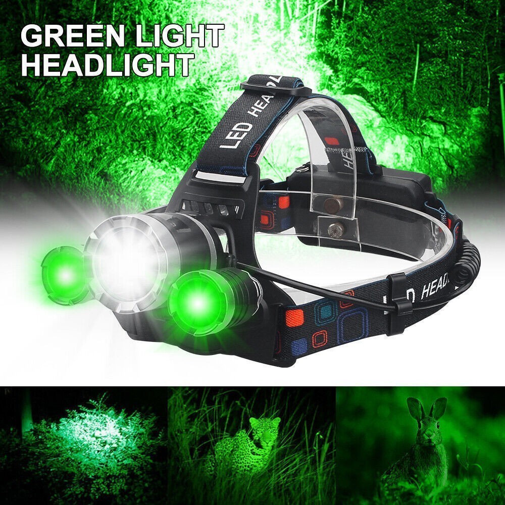 2 IN 1 Green&White Light Headlamp 3LED Hunting Predator Headlight Head