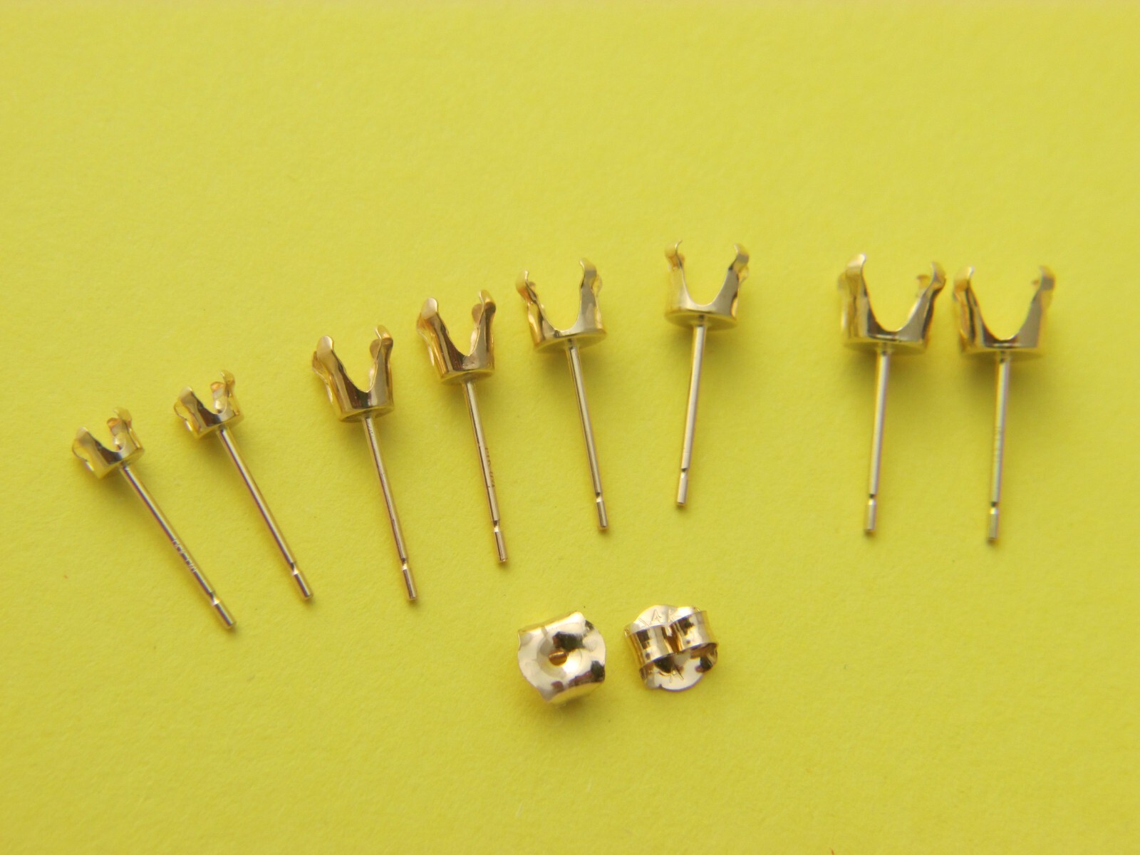 Solid 14kt Gold Round 4 prong Snap-tite earrings settings {3mm-6mm}