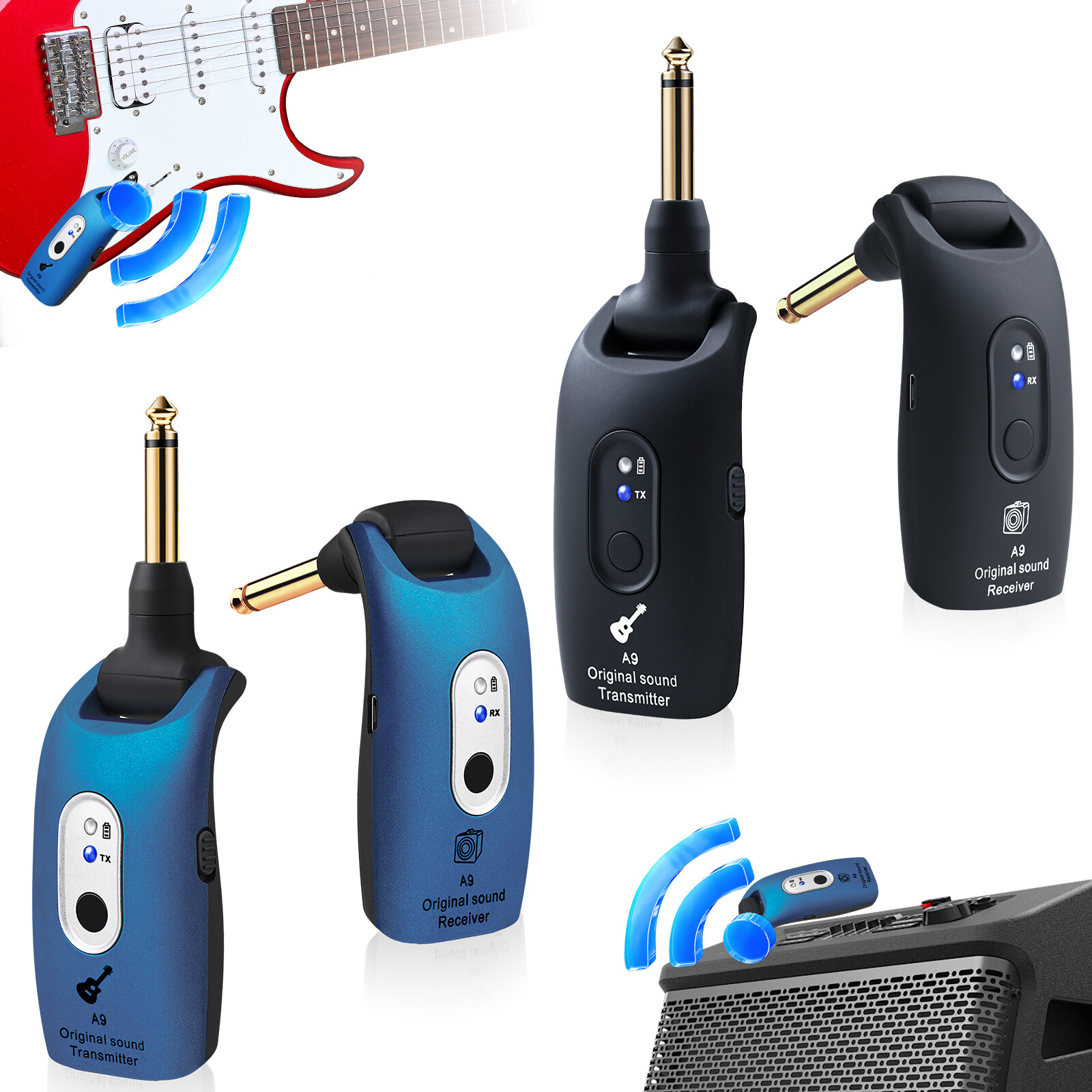 2.4GHz Wireless Guitar System Transmitter Receiver 100ft Rechargeable