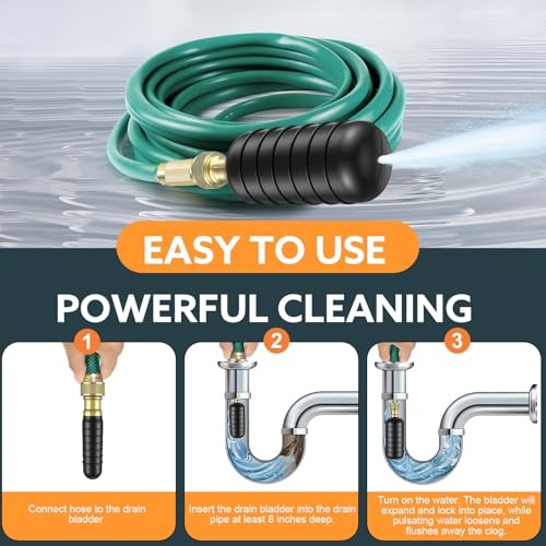 3-Pack Drain Bladder Kit, Water-Powered Rubber Drain Cleaning Bladder, Fits 1