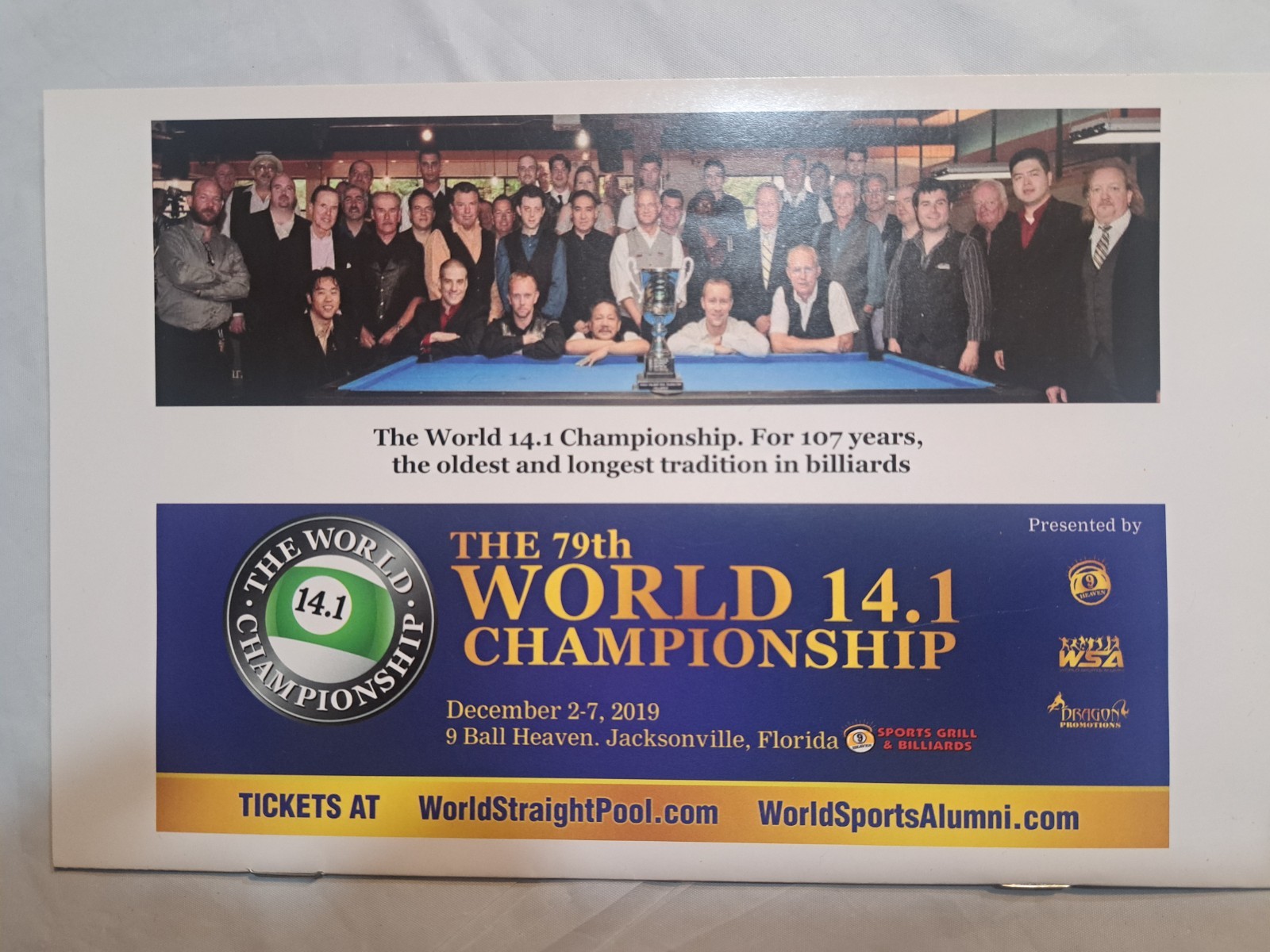 World 14.1 Championship 2019 Program Straight Pool 12 Pages Billiards
