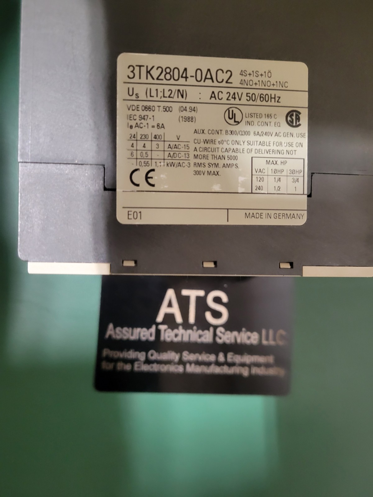 SIEMENS 3TK2804-0AC2 SAFETY CONTACTOR K2