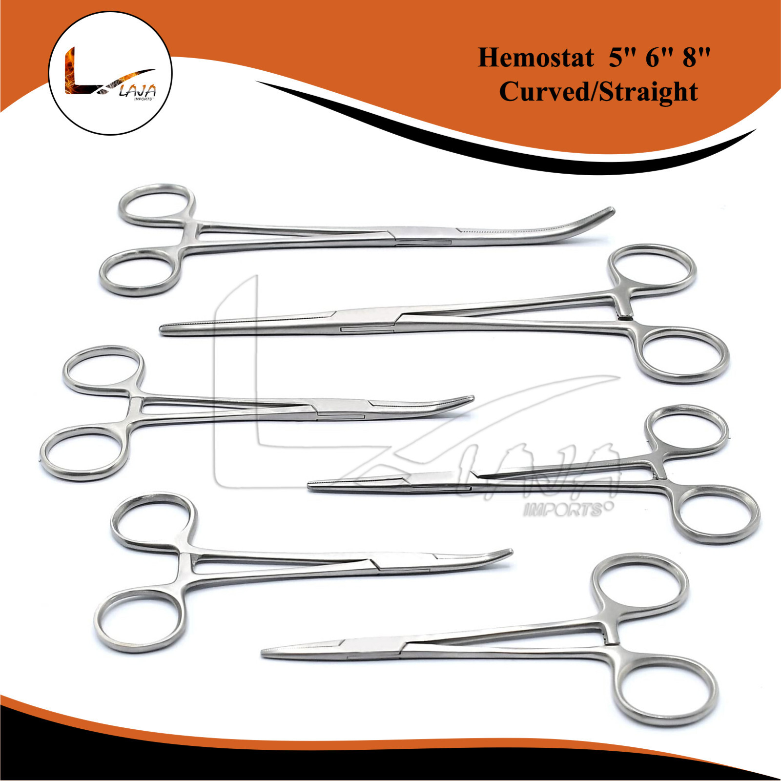 HEMOSTAT Set 5" 6" 8" Curved/Straight - 6 Pack A+ Quality
