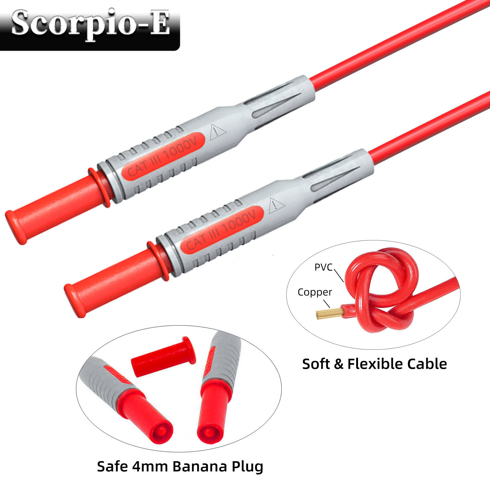 4mm Banana Plug Multimeter Test Lead with Wire Piercing Puncture Probe Test Hook