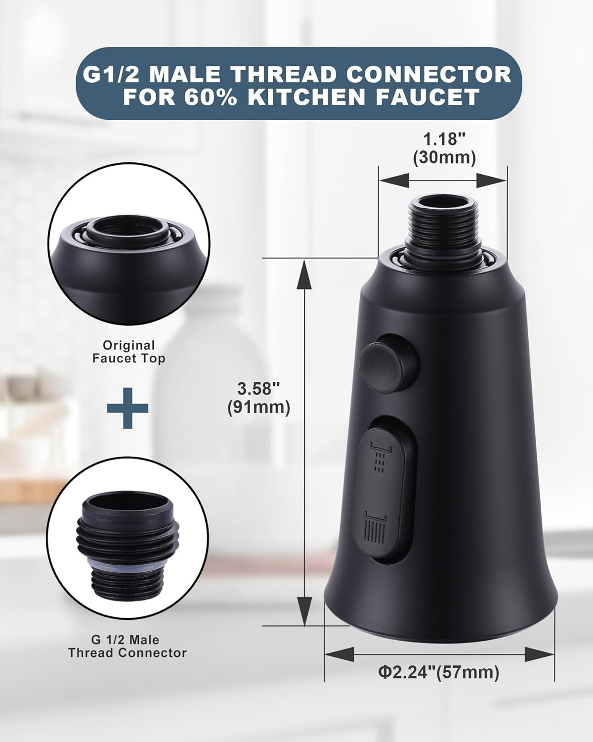WOWOW Kitchen Faucet Head Replacement, 3 Function Pull down Faucet Sprayer Head