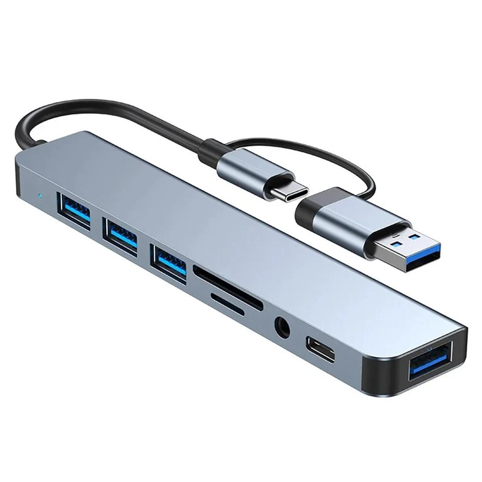 8 Port USB-C Hub Type Adapter 5G Speed Multi USB Splitter for PC Laptop Macbook