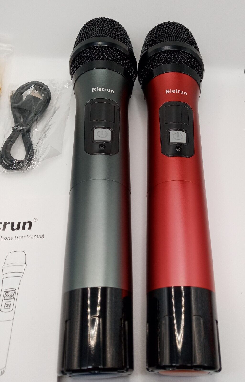 Wireless Microphone, UHF Wireless Dual Handheld Dynamic Battery Red and Grey