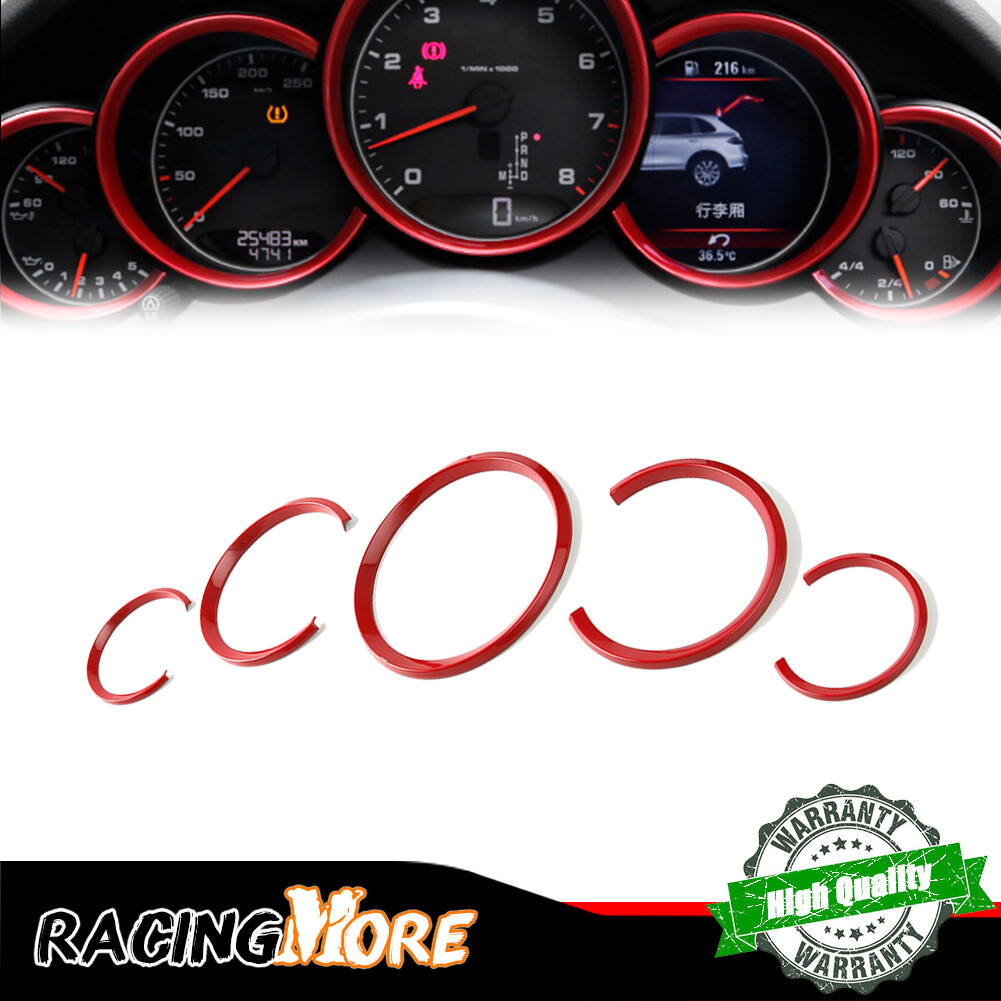 5Pc Chrome Red Dashboard Meter Ring Covers Trim For Porsche Cayenne 958 11-18