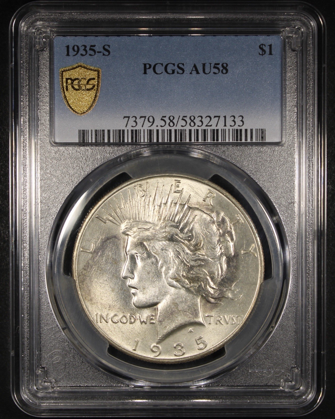 1935-S Peace Dollar - $1 PCGS AU58 - PCGS Gold Shield