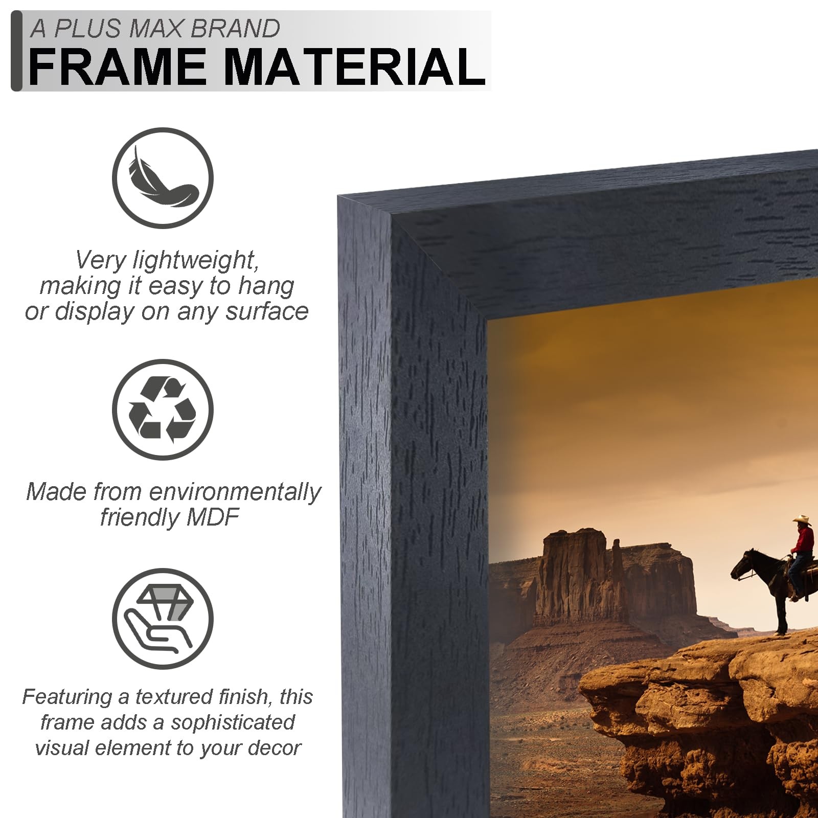 A PLUS MAX 11x14 Picture Frame, Black Engineered Wood Frame for 11x14,