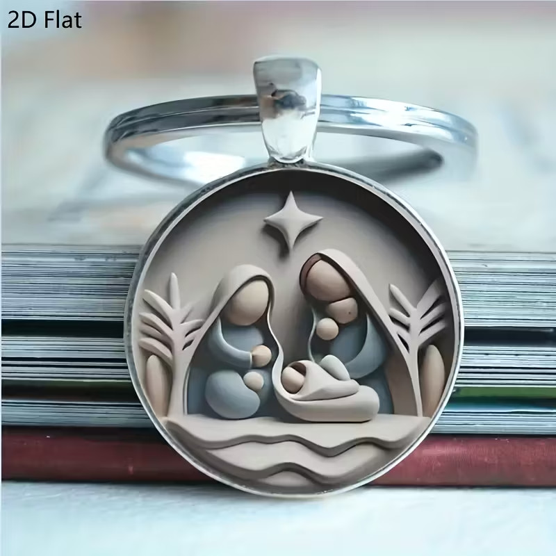 Nativity Scene Religious Keychain Purse Handbag Car Charm Key Ring Backpack Bag