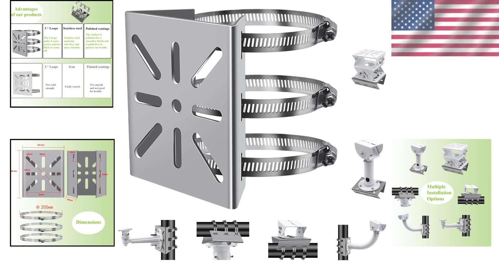 Stainless Steel Universal Wall Mounting Bracket for CCTV Cameras & AP Devices