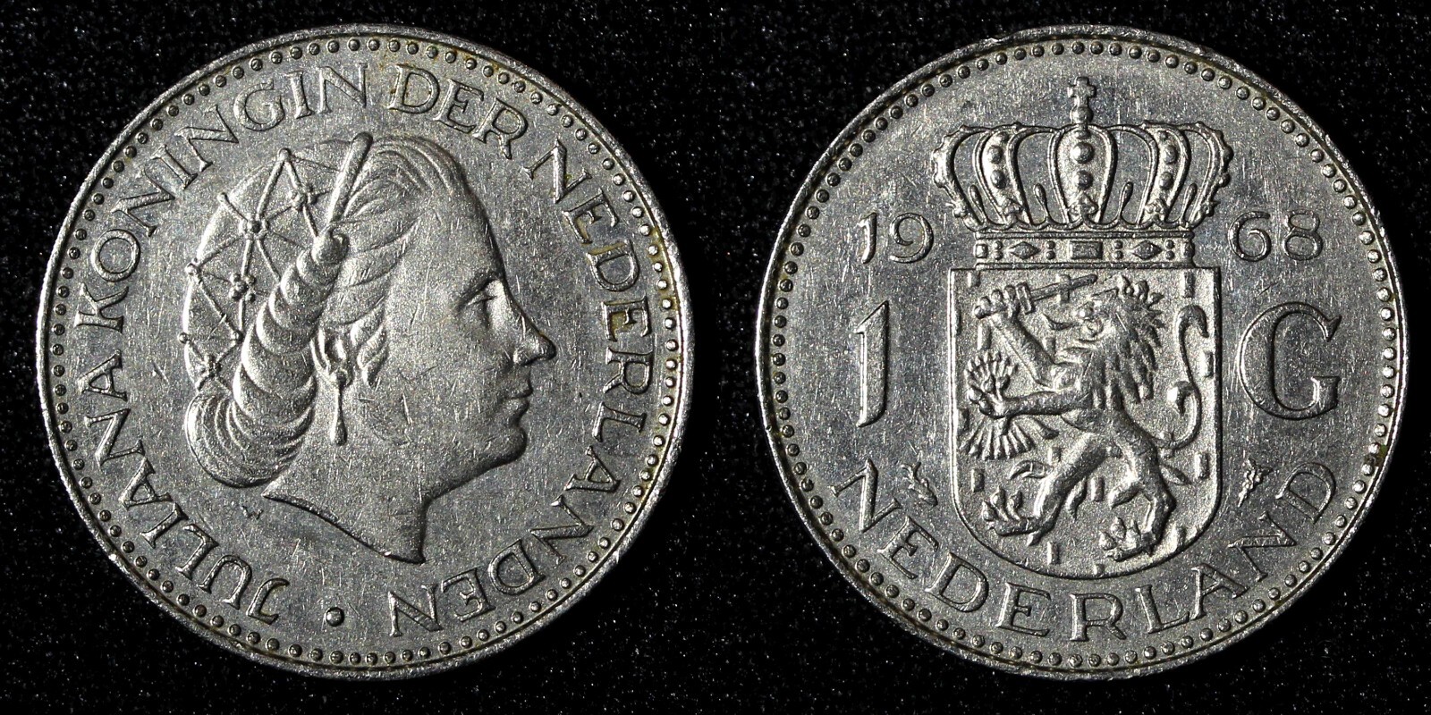 Netherlands Juliana Nickel  1968 1 Gulden 25 mm Royal Dutch KM# 184a  (27 939)