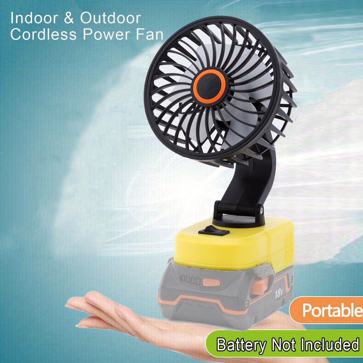 Indoor Outdoor Portable Cordless Fan To Fits Ridgid AEG 18V Li-ion Battery