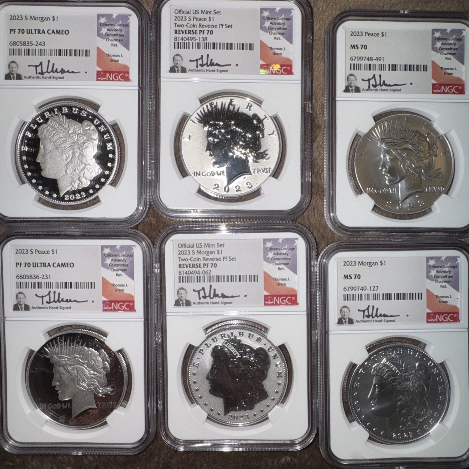 2023 Morgan And Peace Dollar Set All MS70 6 Coins Total