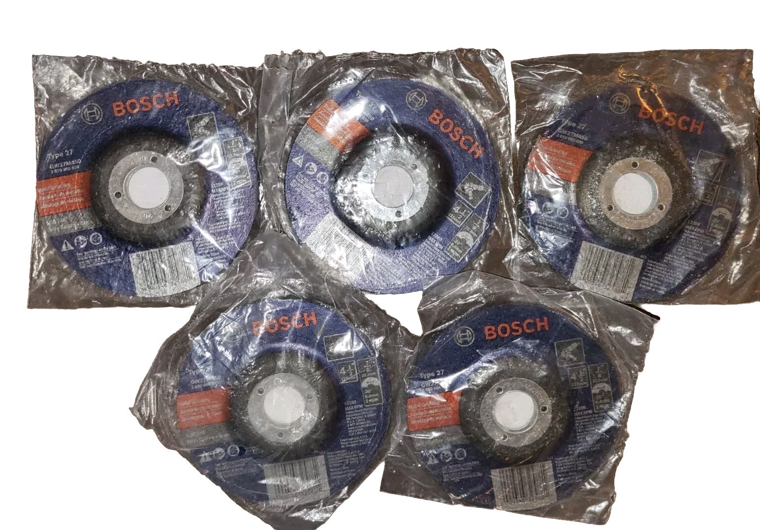 5 Bosch 4-1/2" 1/4" 7/8" Type 27 30 Grit Metal Grinding Abrasive Wheel  GW27M450