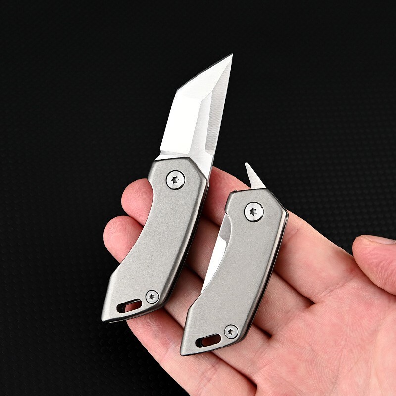 Mini Titanium Folding D2 Tanto Blade Knife EDC Outdoor Camping Keychain Tools