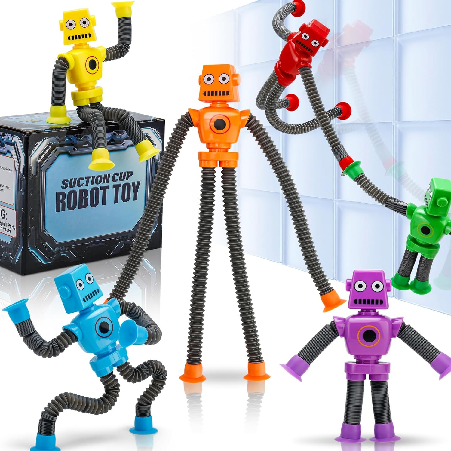 Robot Sensory Pop Tubes Toys 6PCS for Toddlers Boys Age 3-8, Suction Cup Stretch