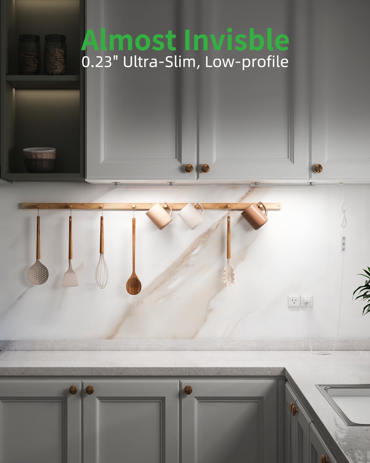 Vovamo Plug-in Under Cabinet Lighting, No motion sensor-2 pack, Cool White