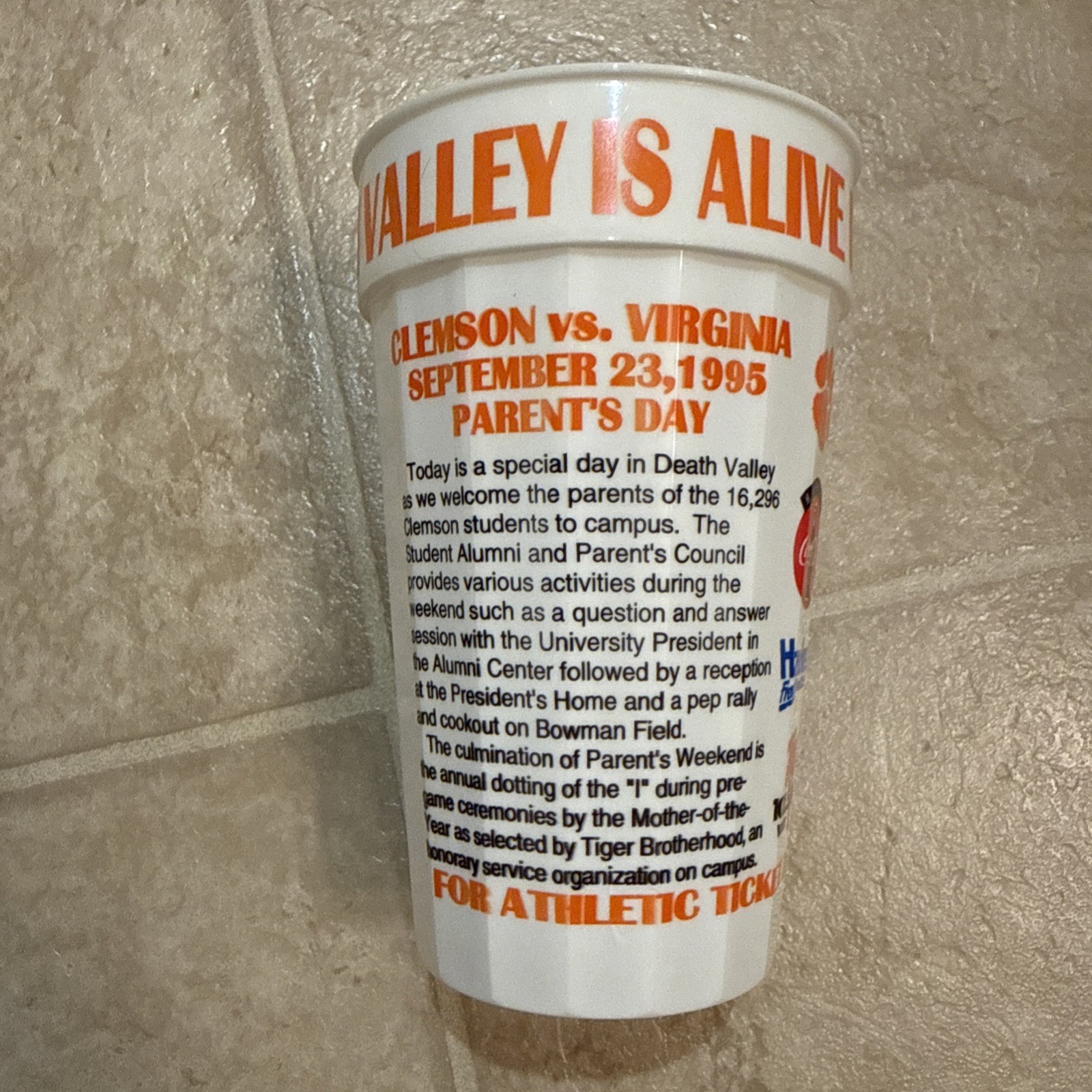 Vintage 1995 Clemson Tigers Death Valley Stadium Plastic Cups Lot 2 NEW