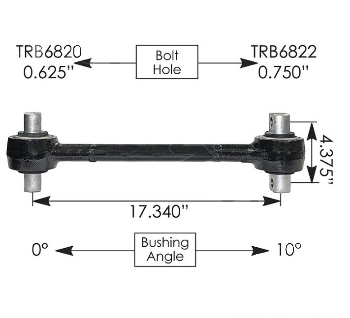 Torque Rod 17.340in Peterbilt w/bushings and blank included part# 304327, TMR520
