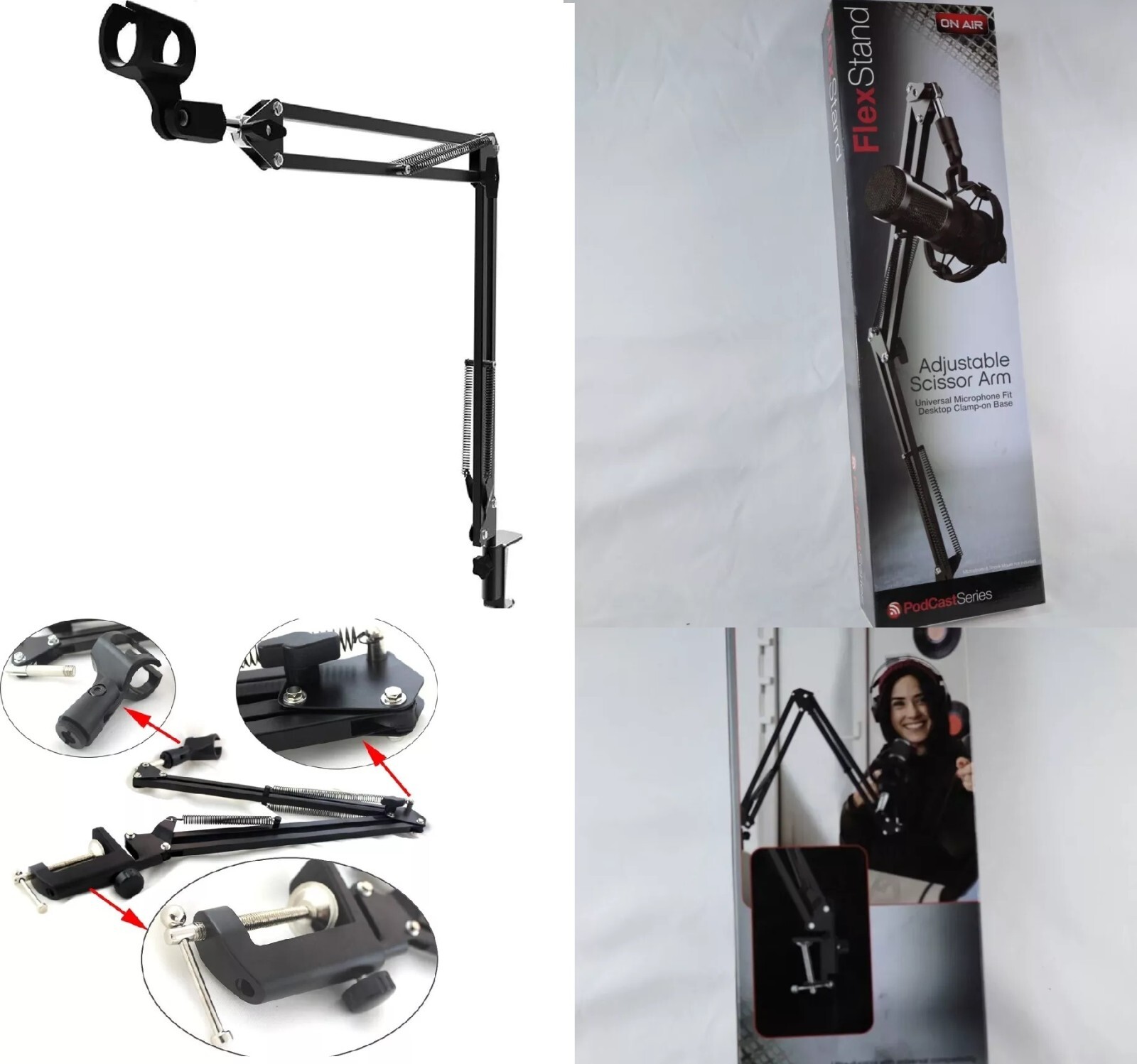 LOT 3 PACKS OF Tzumi ON AIR Flex Stand Adjustable Microphone Scissor Arm Stand