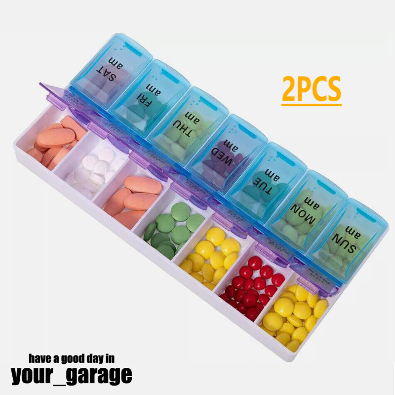 Weekly Pill Box Organizer Twice a Day 7 day AMPM Medicine Organizer Case 2PCS