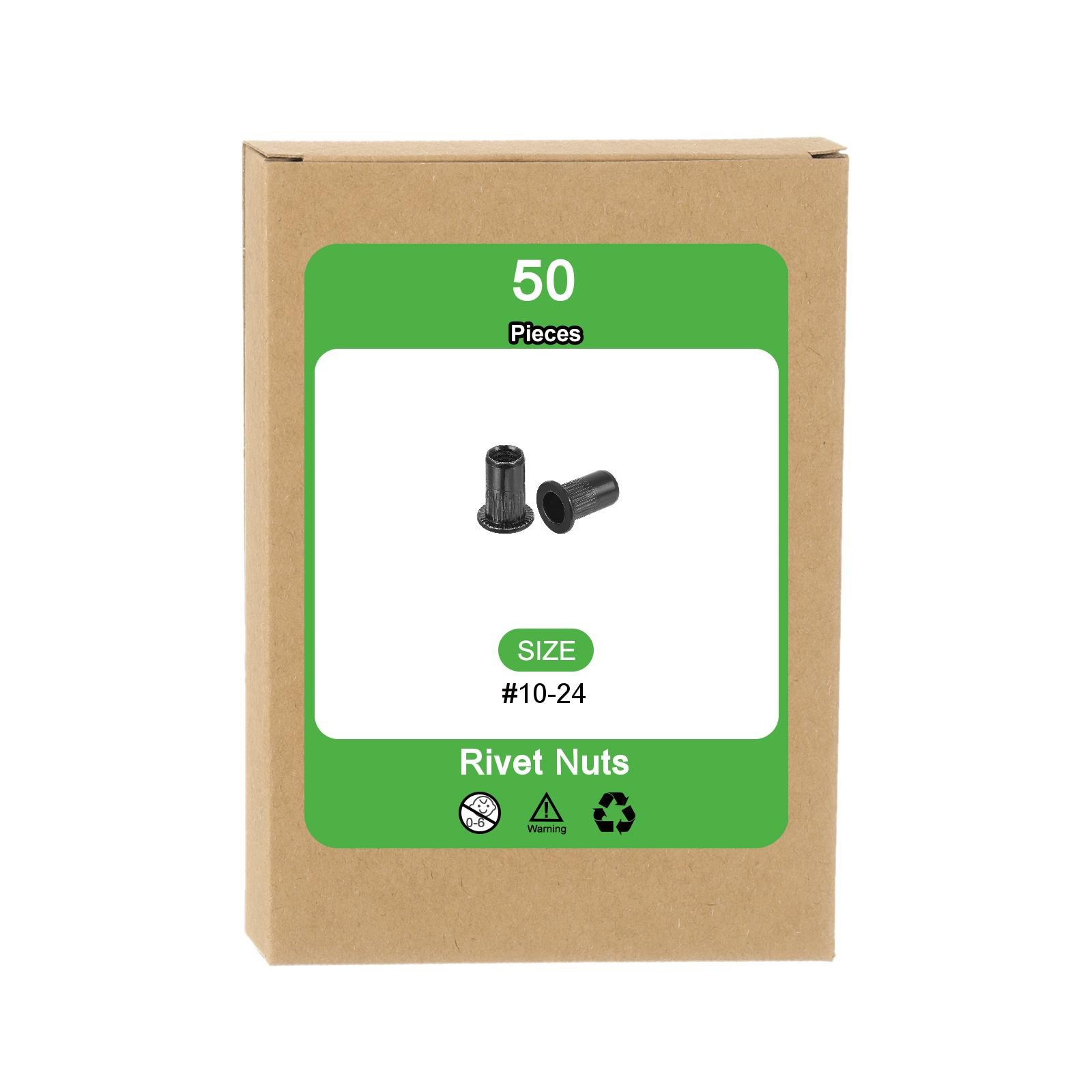 50Pcs Rivet Nuts Flat Head, #10-24 Carbon Steel Thread