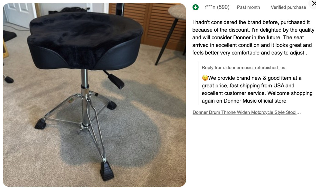 Donner Drum Throne With Backrest Motorcycle Style Stool Stable Adjustable Height