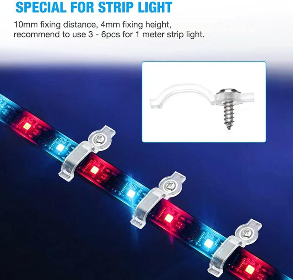 100 Pack Strip Light Mounting Bracket,Transparent Fixing Clips for 10Mm Wide IP6