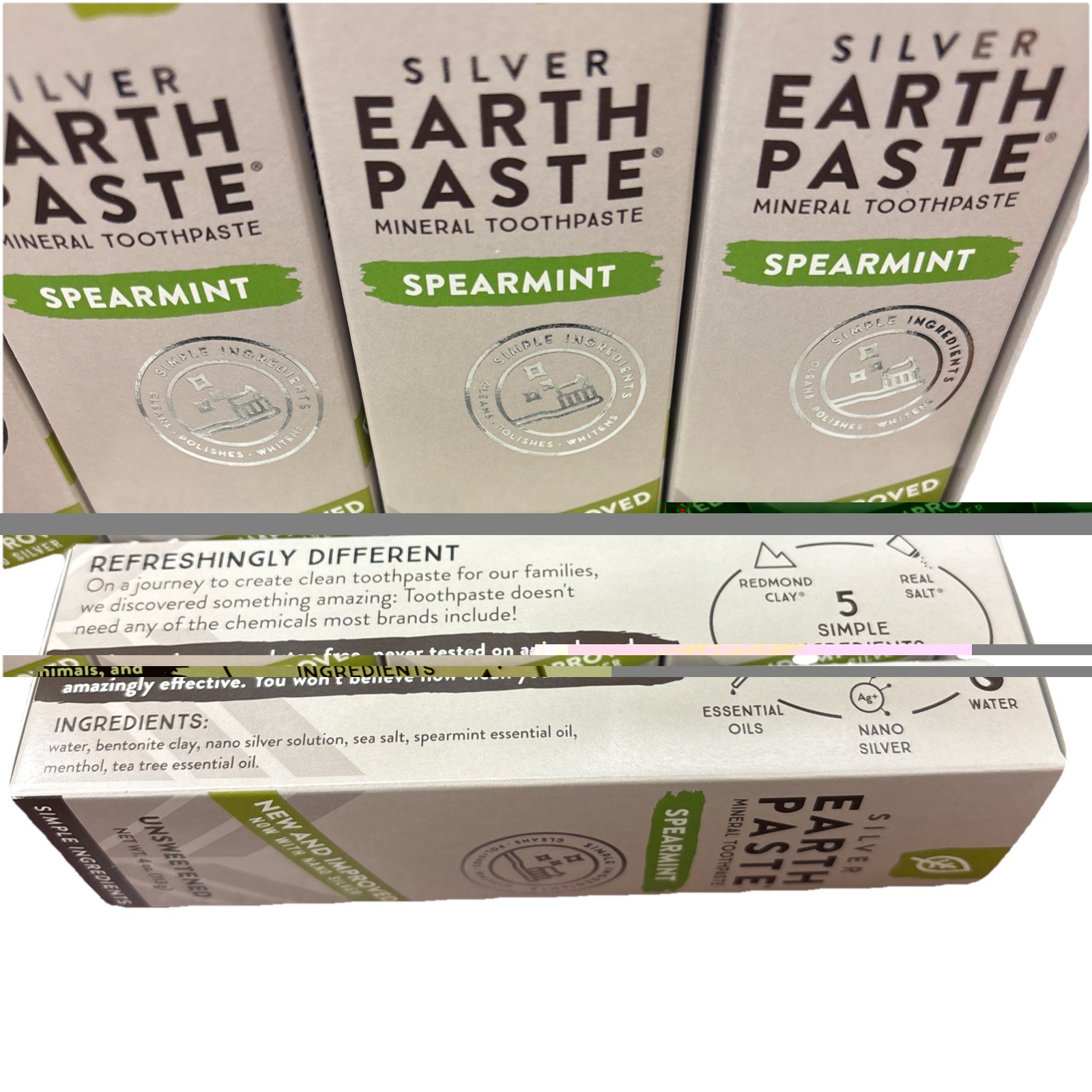 6-PACK Redmond Earthpaste Spearmint Non-Fluoride Toothpaste Silver 4oz Ea 1/2027