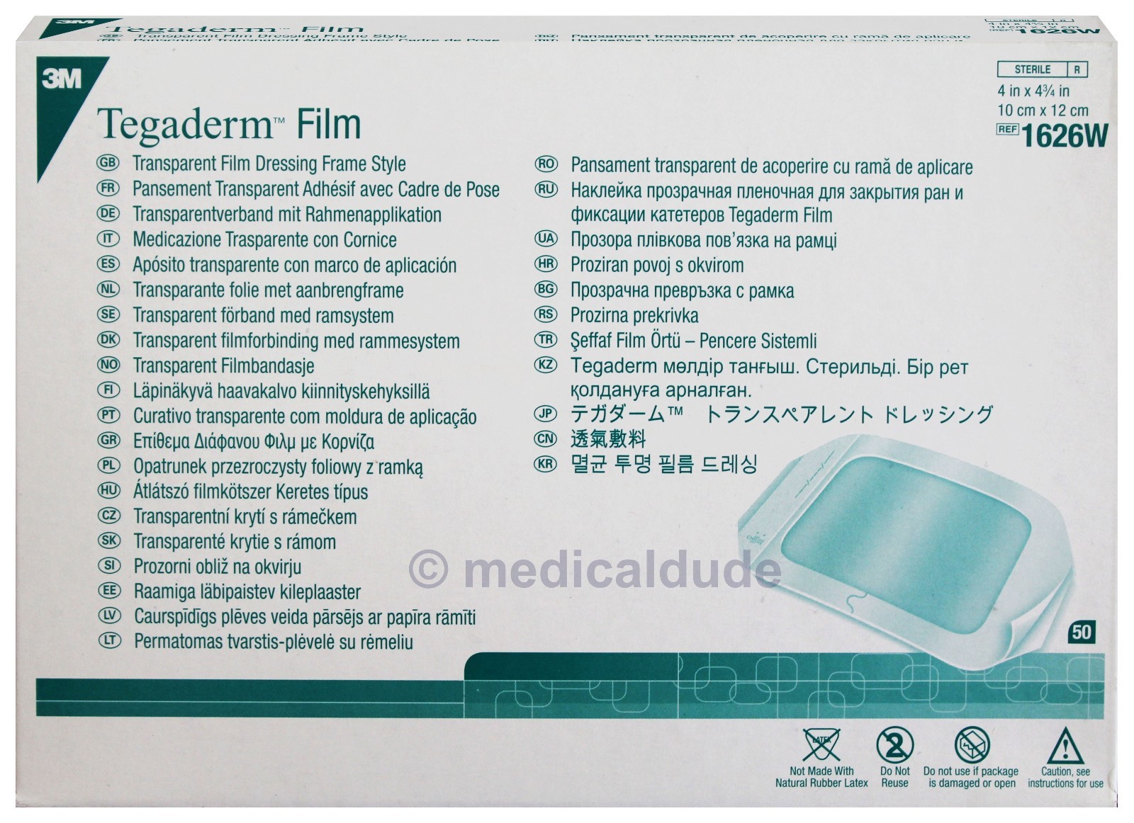 3M 1626W Tegaderm Transparent Film Dressing 4" X 4 3/4" - 2 Boxes of 50