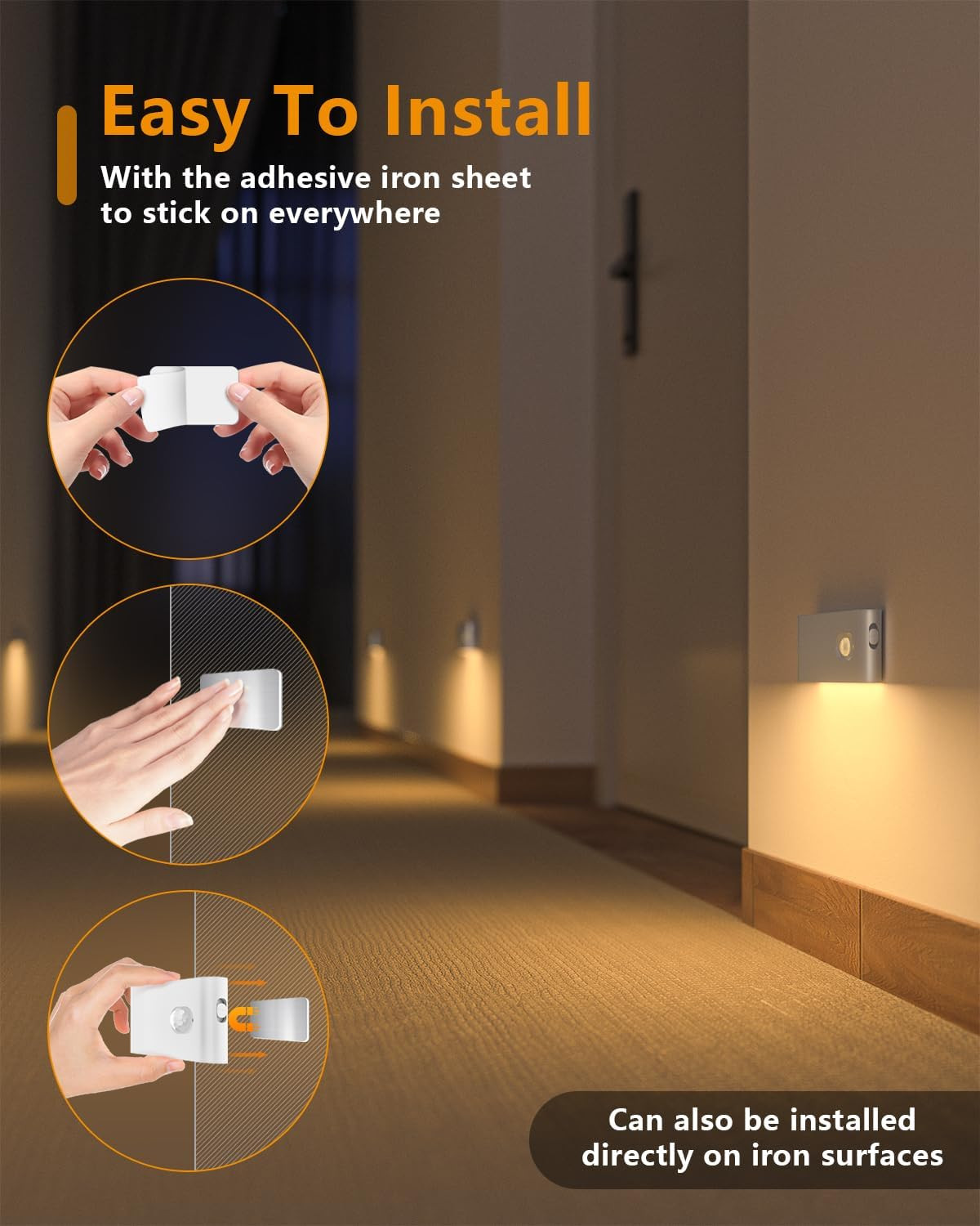 Rechargeable Night Light, Warm White Stair Lights Indoor, Wireless Motion Sen...