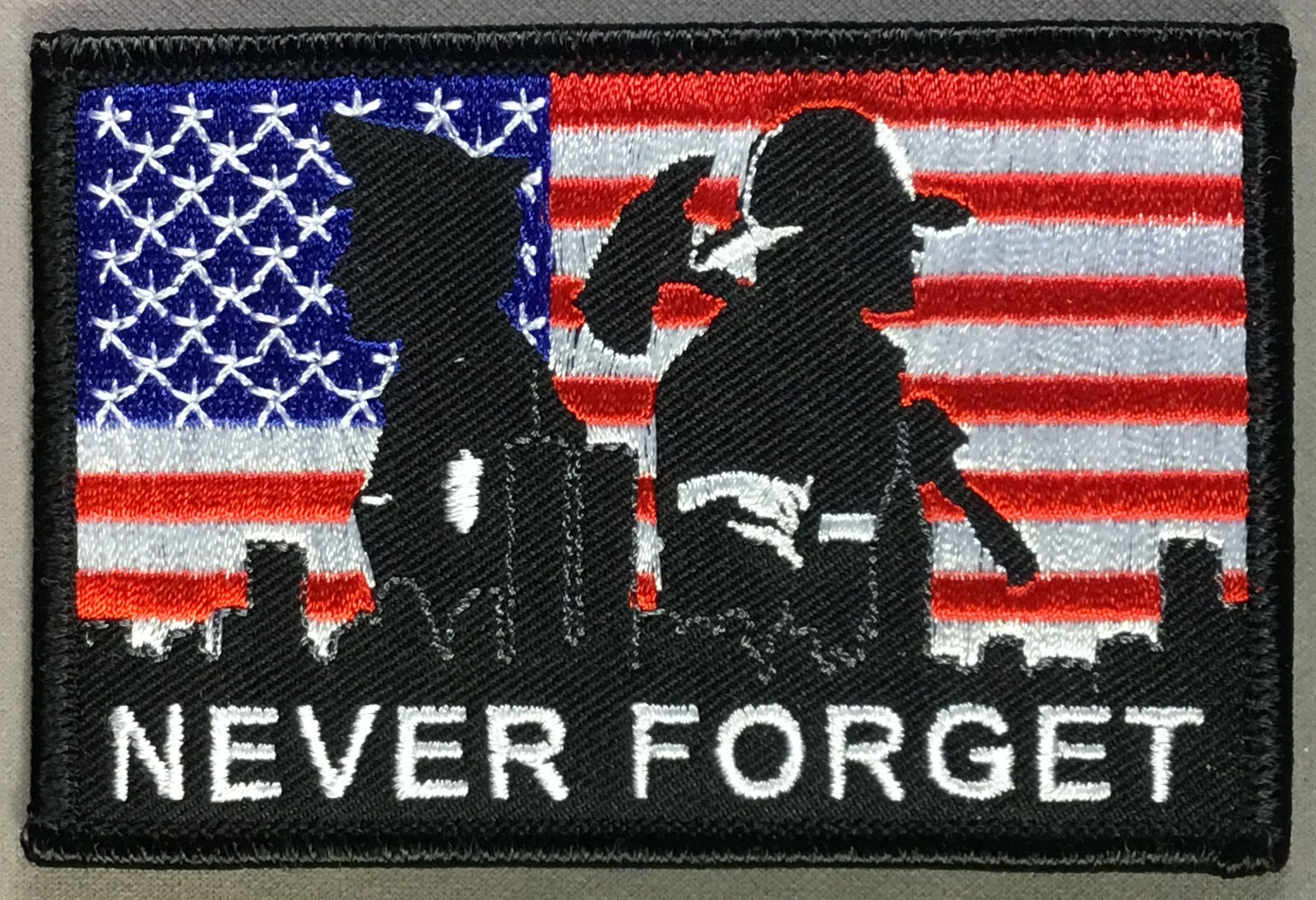 NYC Firemen Heroes and American Flag NEVER FORGET patch