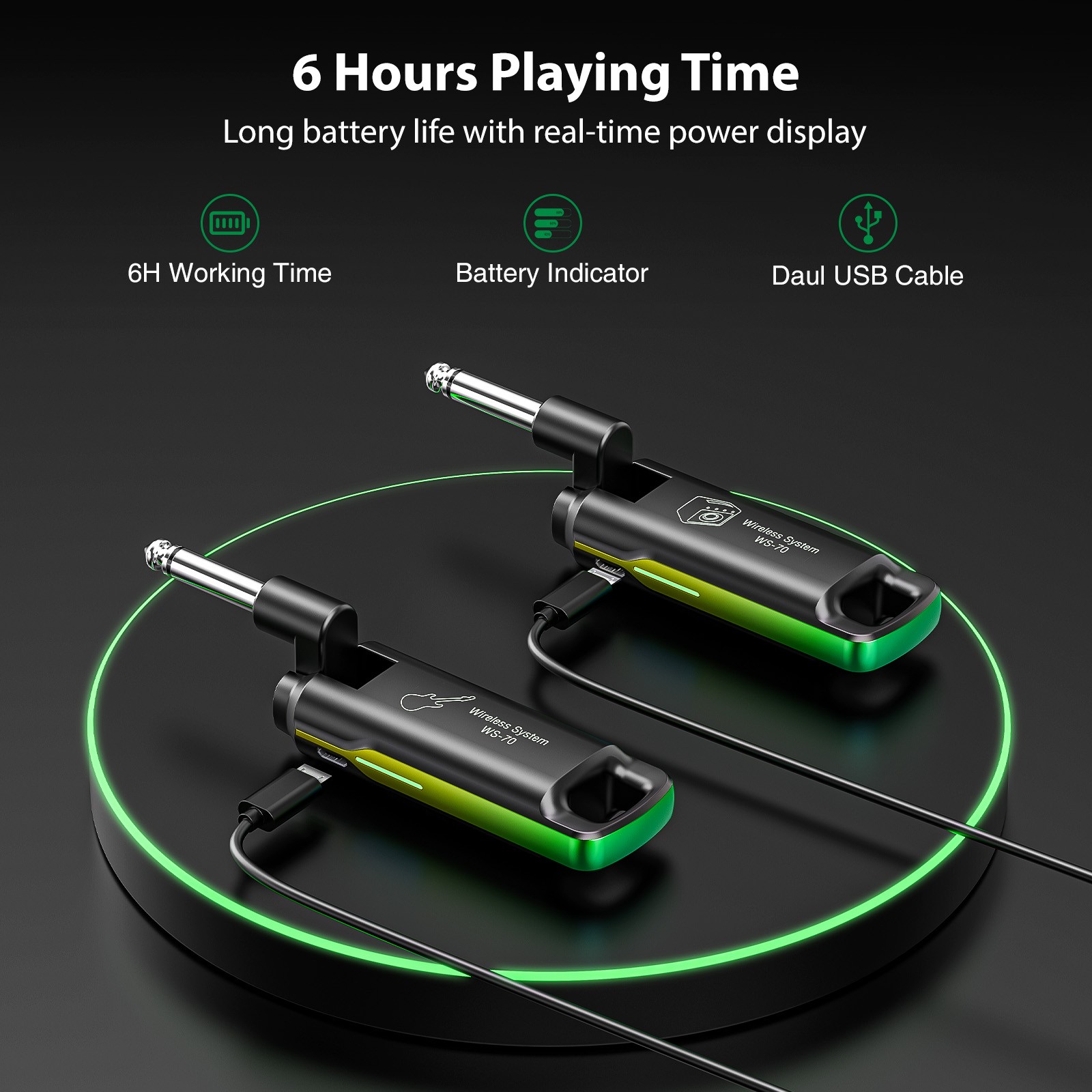 LEKATO WS-70 Wireless Guitar Transmitter Receiver UHF 3ms Latency Audio System