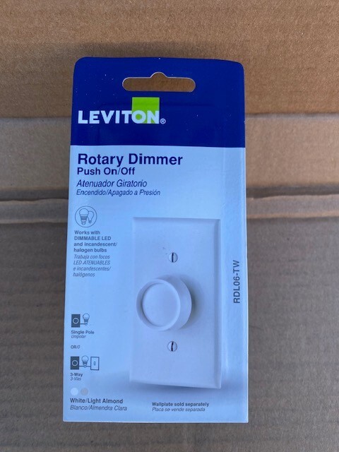 LEVITON RDL06-TW Rotary Dimmer Push On/Off for Dimmable Bulbs White/Light Almond