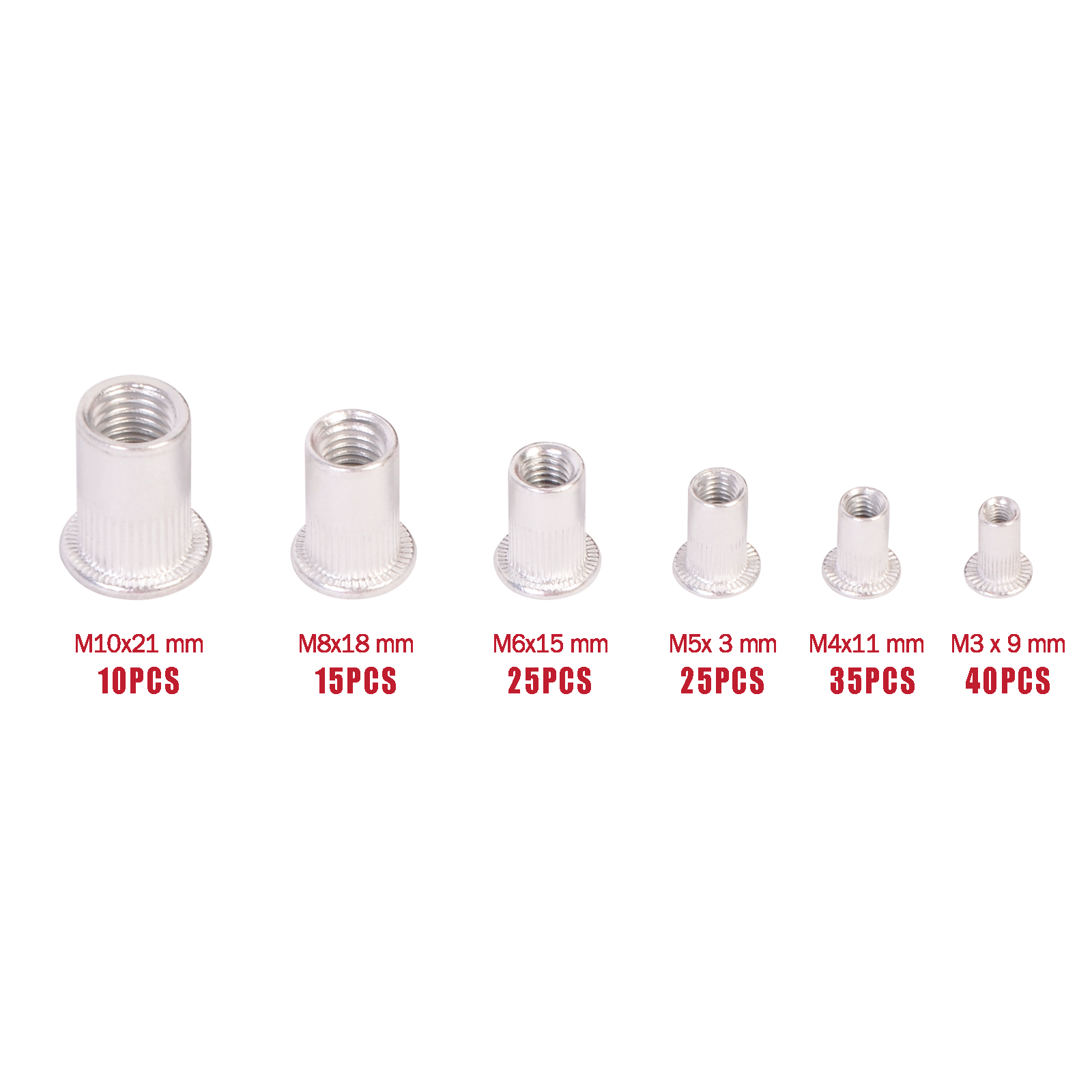 Flat Head Thread Insert Nut Metric Rivet Nut Assorment Kit M3 M4 M5 M6 M8 M10