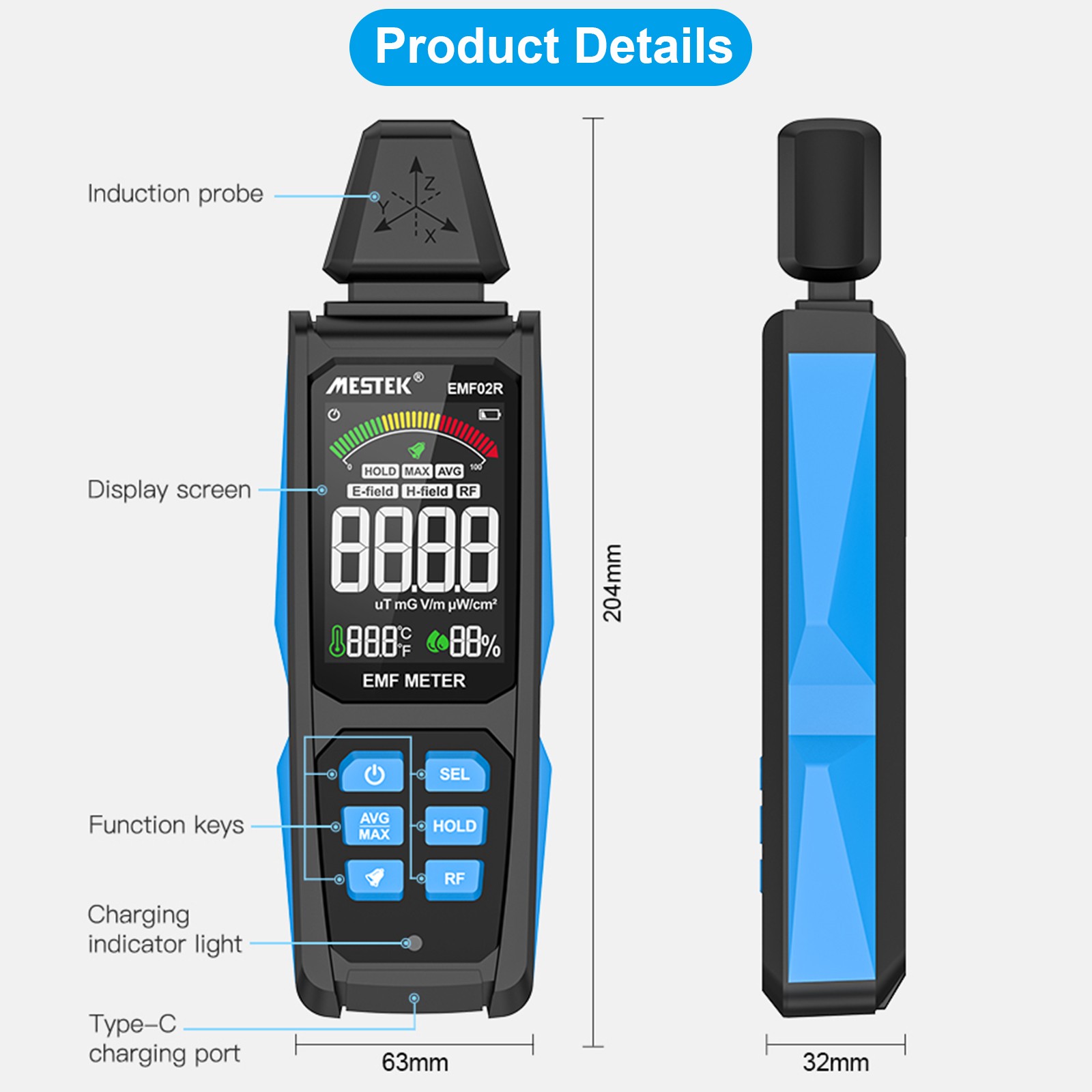 High-Sensitivity EMF Detector for EF, RF & MF fields Ideal for Ghost Hunting
