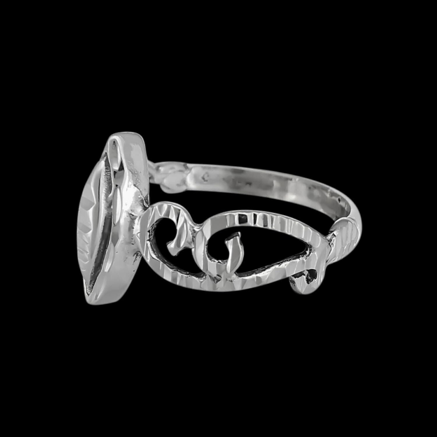 Sterling Silver Diamond Cut Scrollwork Marquise Ring