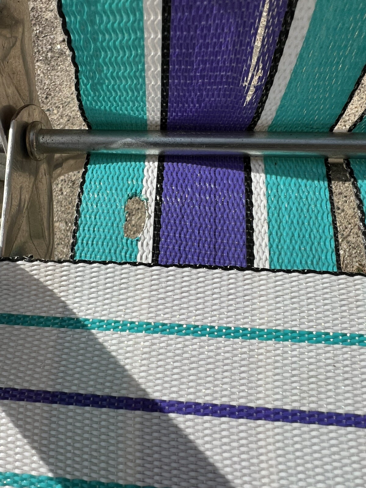 Vintage Aluminum Webbed Lawn Chair Beach Folding Chairs Purple White Aqua