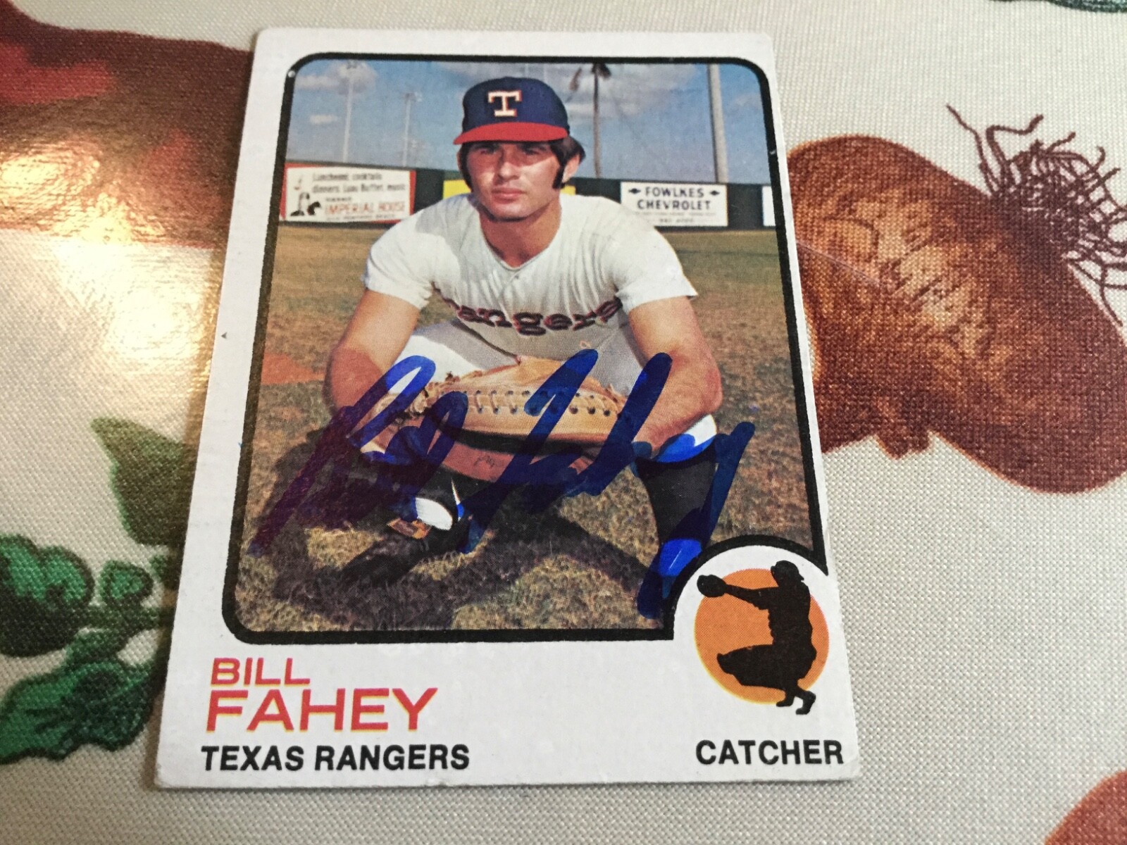1973 Topps Bill Fahey  Autographed Baseball Card Rangers Padres #186