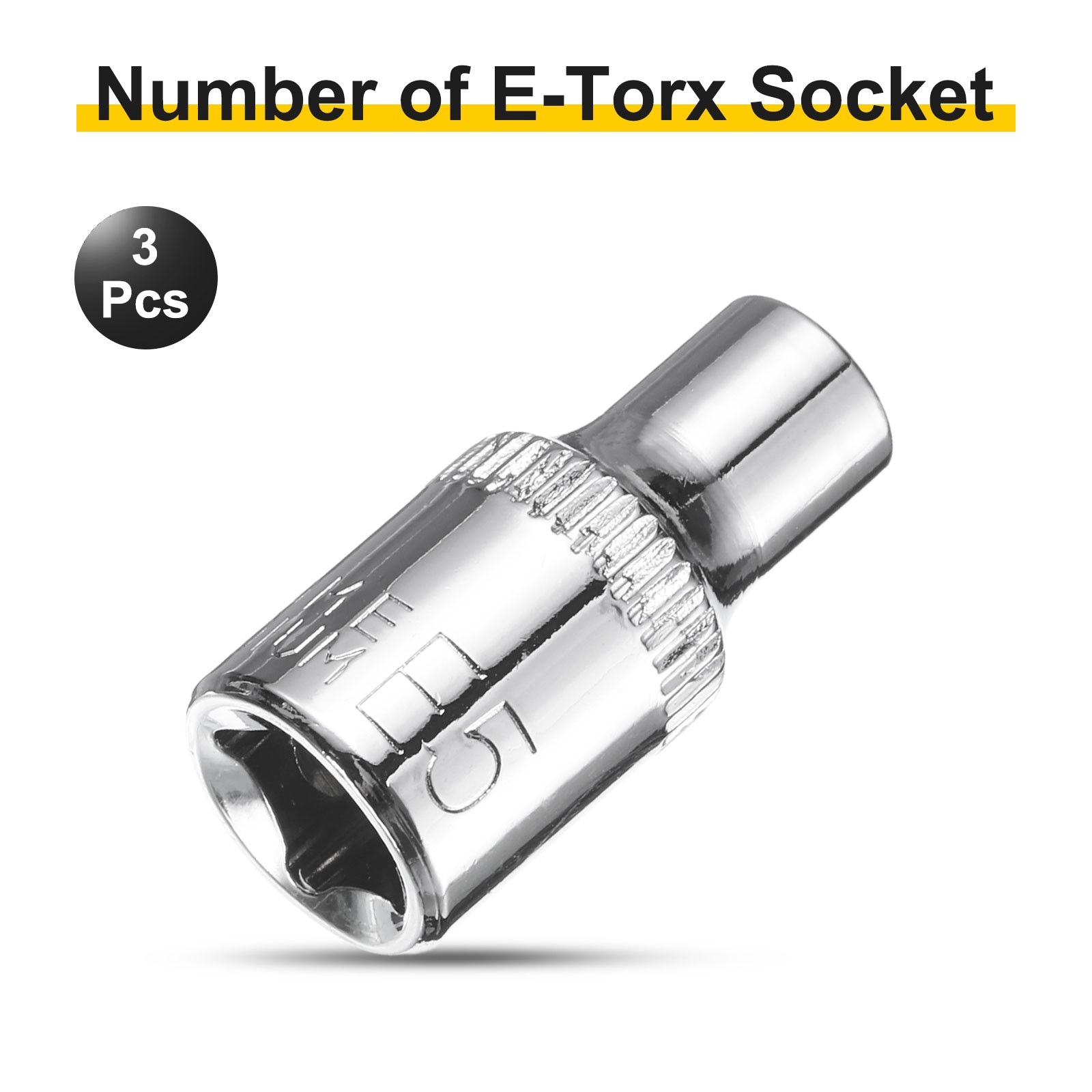 3pcs E-Torx Socket 1/4" Drive E5 Star Socket 1" Length 6 Point Spline Sleeve,