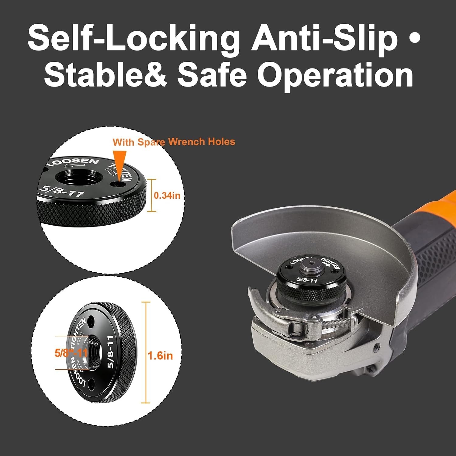 Quick Release Angle Grinder Nut 5/8"-11, Self Locking Flange Nut, Tool-Free G...