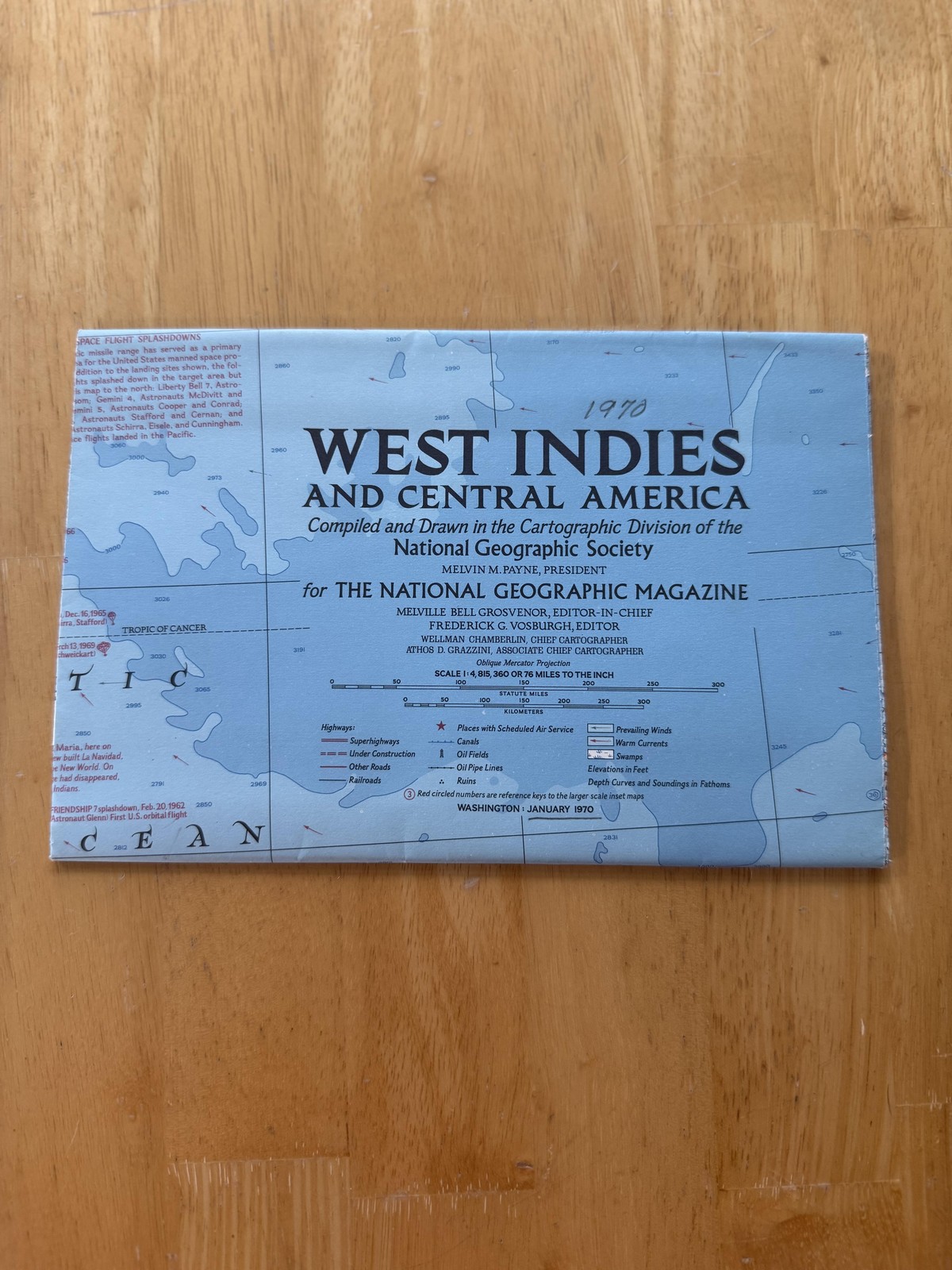 Vintage 1970 National Geographic West Indies Central America Map Folded USA