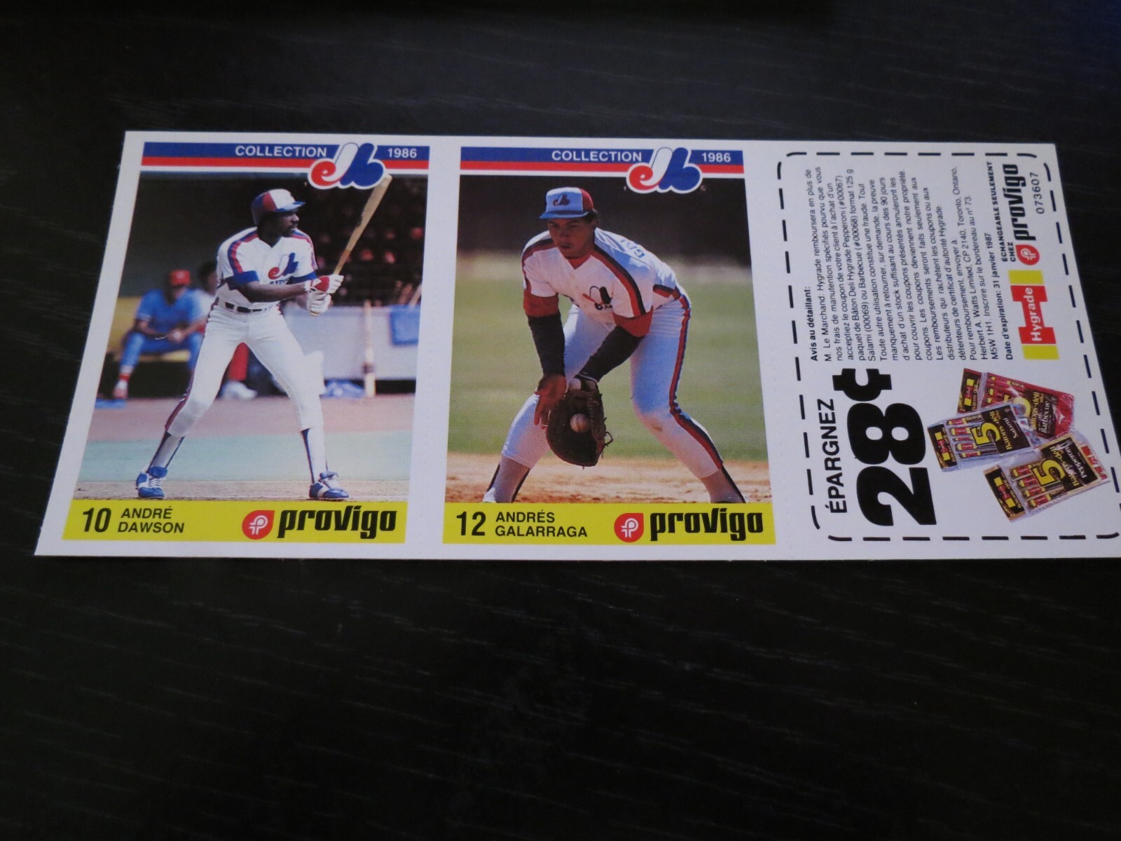 1986 Montreal Expos, Provigo baseball cards, uncut panels of 2+publicity, U pick