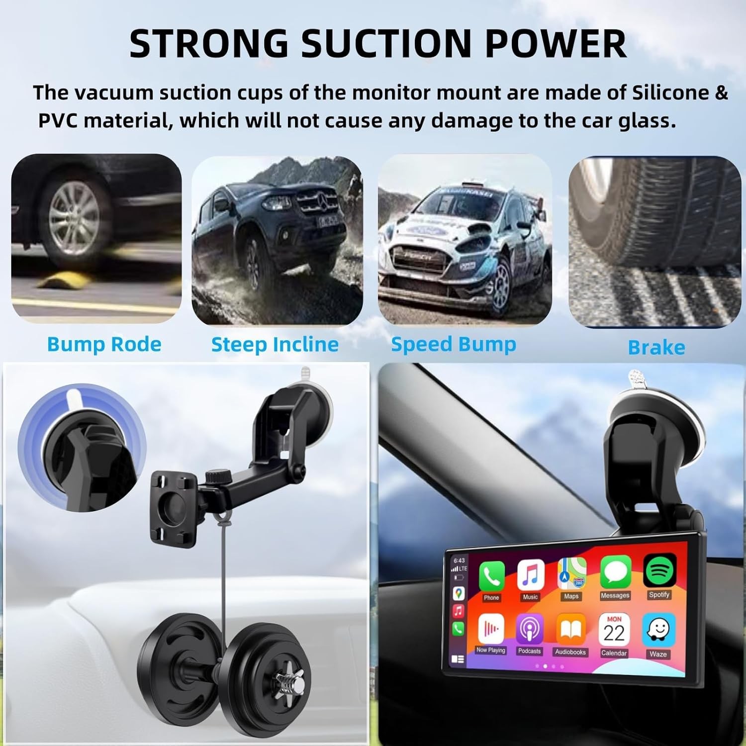 Carplay Mount, 360° Flexible Windshield Dashboard Holes Bracket, Black