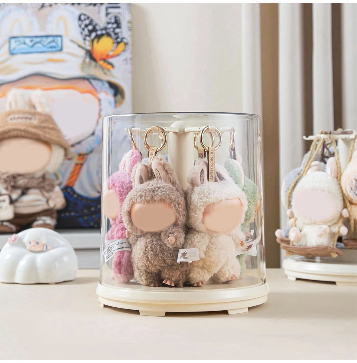 Transparent Rotating Display Box for Labubus Dustproof Stackable Holder Case