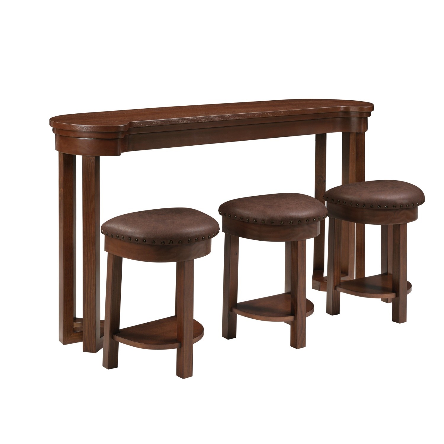 4 Piece Set Counter Height Bar Table & 3 PU Padded Solid Wood Stools Espresso