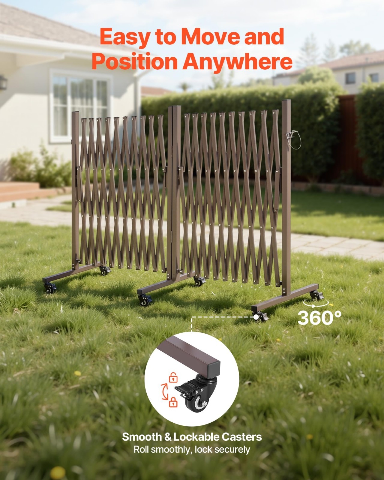 Expandable Safety Barrier 27FT, Rotatable Mobile Barricade with Locking Casters,