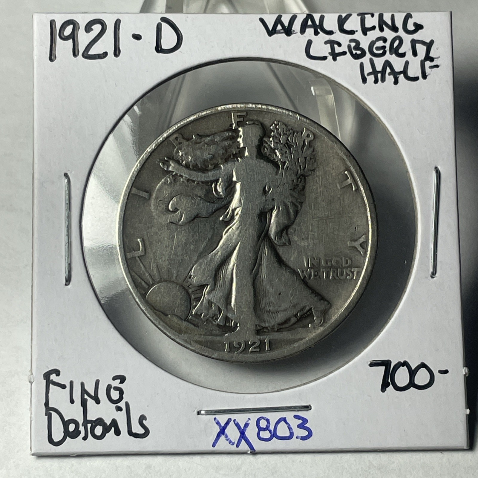 THE RAREST 1921 D WALKING LIBERTY HALF DOLLAR IN FINE CONDITION  XX803